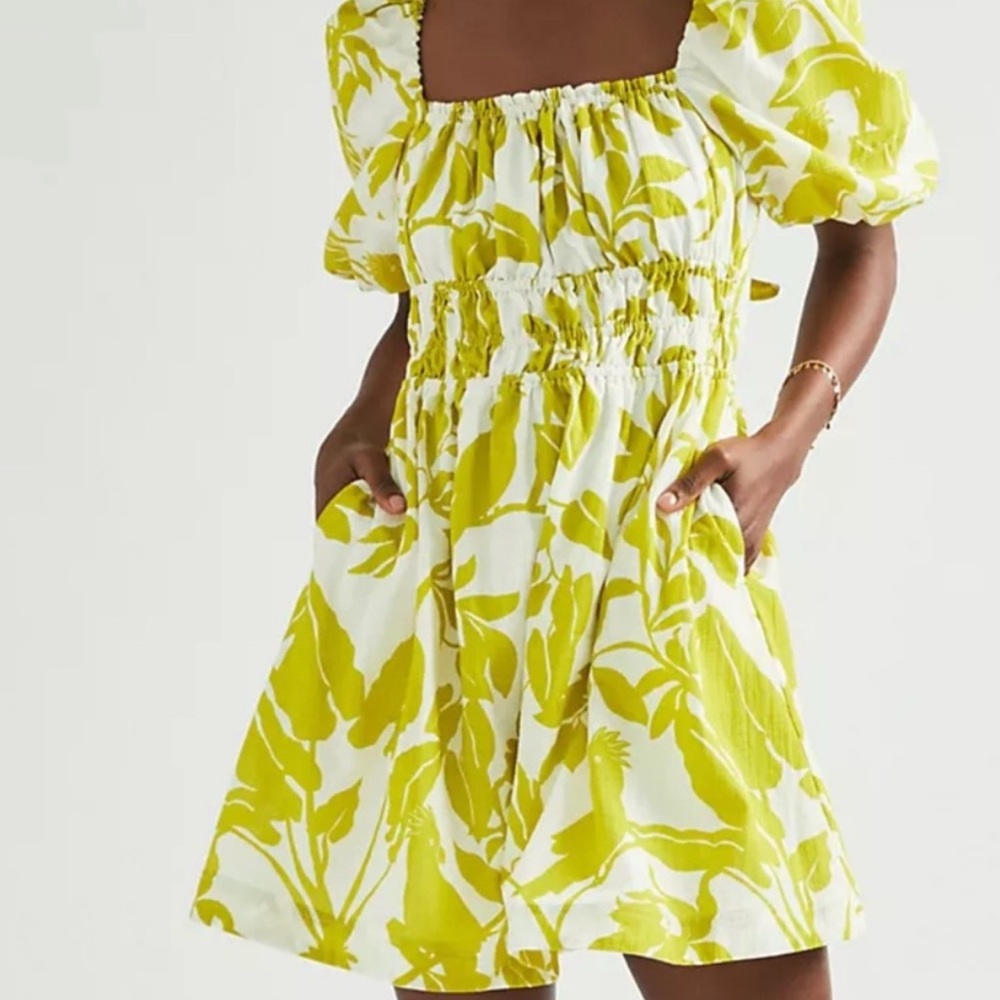 Maeve White and Lime Green Floral Mini Dress